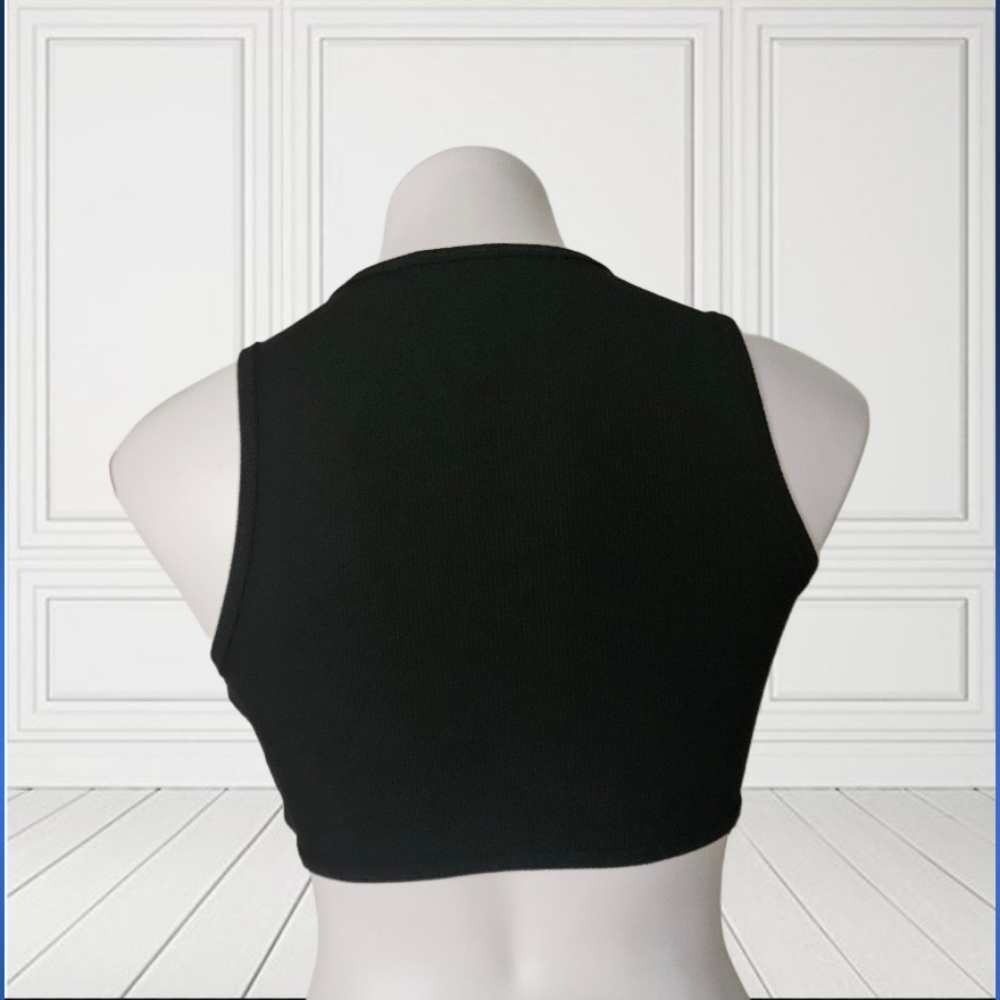 Black Crop Top with Beaded Fringe Small - Picture 3 of 5